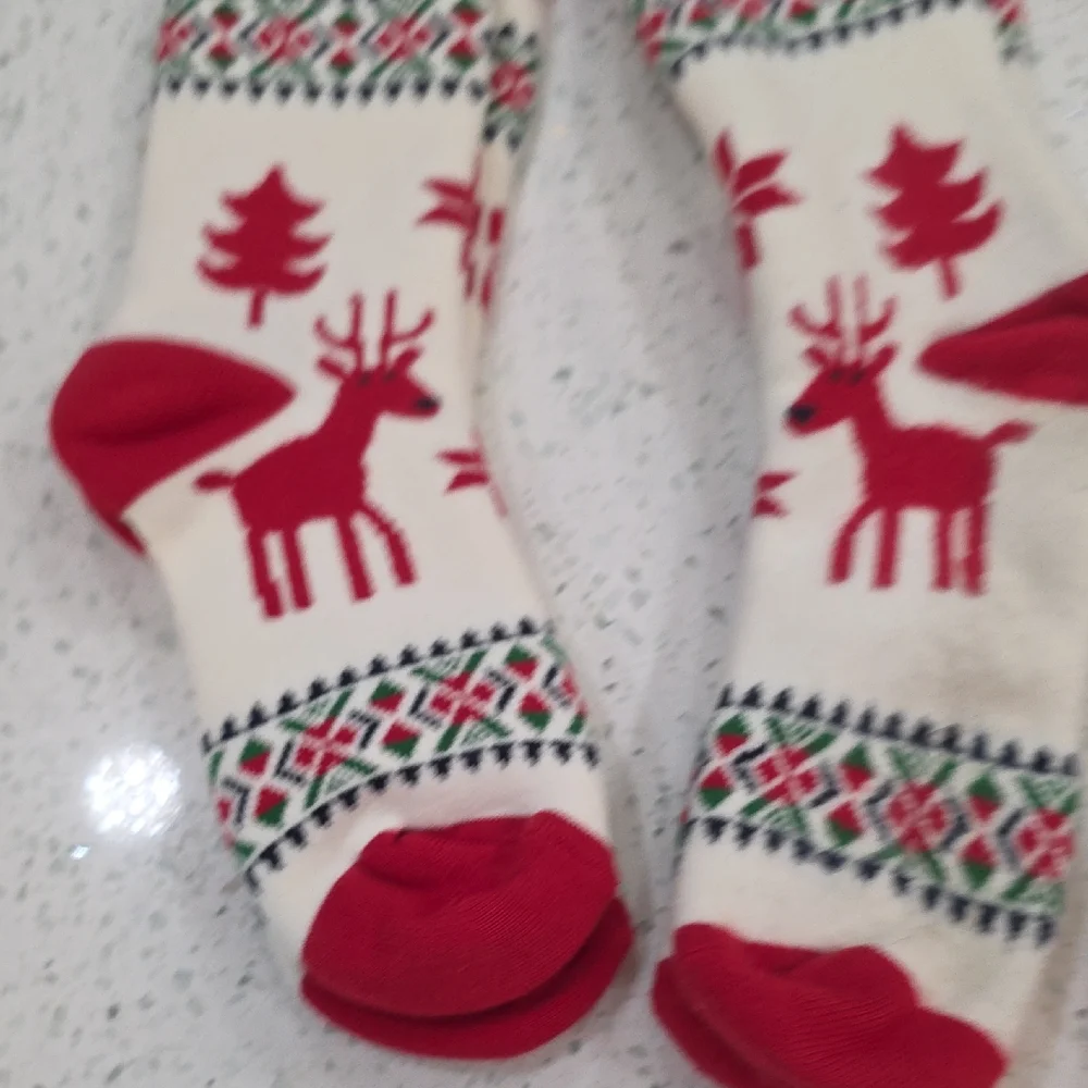 Festive Red and White Reindeer Socks